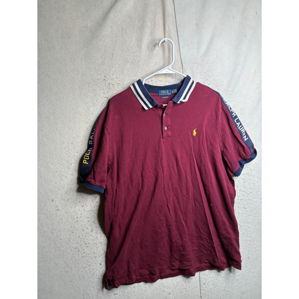Polo Ralph Lauren Mens XL Classic Fit Logo Tape Polo Shirt Burgundy Maroon 9185
